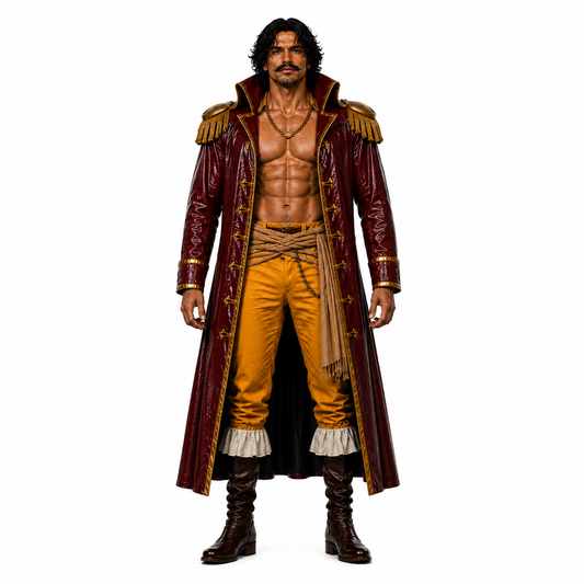 Anime Inspired Gol D Roger Unisex Leather Trench Coat - Premium Pirate King Captain Overcoat