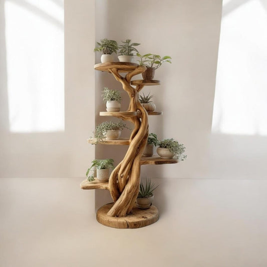 Artisan Tree Root Plant Stand - Handcrafted Wooden Display Shelf