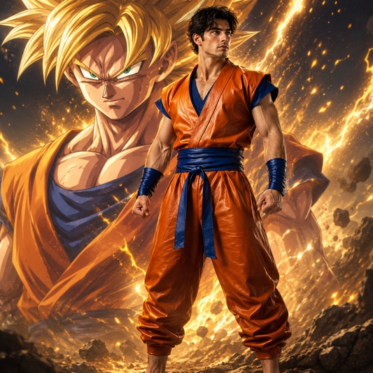 Anime Inspired Orange Warrior Leather Costume – Handmade Genuine Leather Gi Outfit For Men