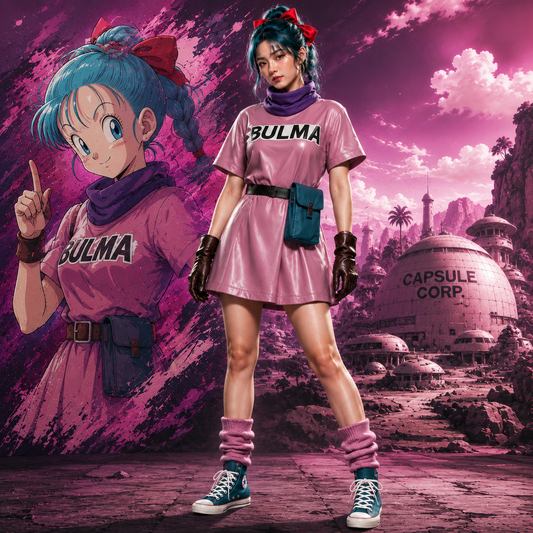Anime Inspired Bulma Pink Leather Dress - Premium Dragon Ball Cosplay Costume With Waist Belt & Collar