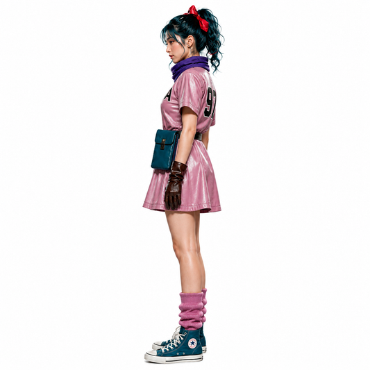 Anime Inspired Bulma Pink Leather Dress - Premium Dragon Ball Cosplay Costume With Waist Belt & Collar