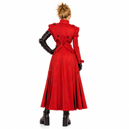 Anime Inspired Vash Trigun Red Leather Trench Coat - Premium Handcrafted Double Breasted Cosplay Duster