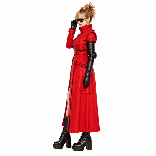 Anime Inspired Vash Trigun Red Leather Trench Coat - Premium Handcrafted Double Breasted Cosplay Duster