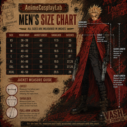 Anime Inspired Vash Trigun Red Leather Trench Coat - Premium Handcrafted Double Breasted Cosplay Duster