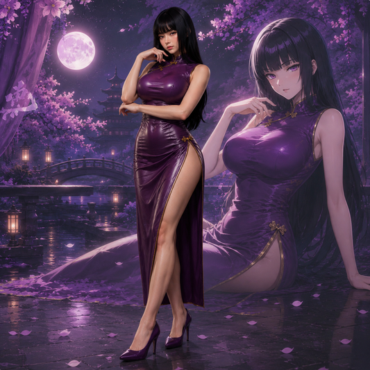 Anime Inspired Purple Leather Cheongsam Cosplay Costume - Premium Sleeveless High Slit Bodycon Dress