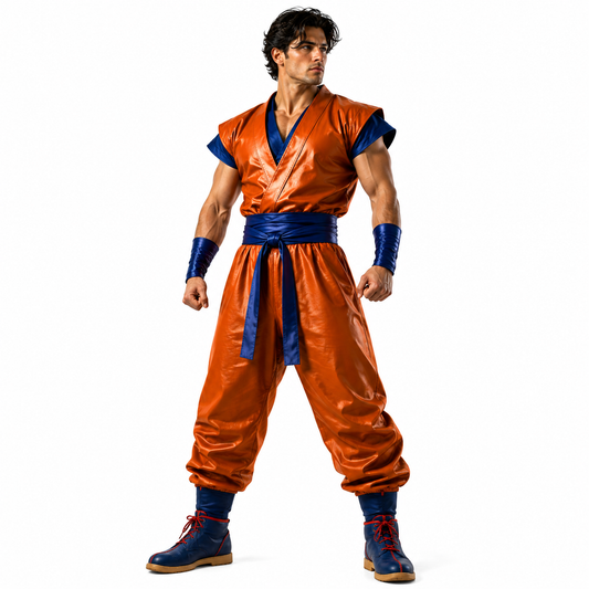 Anime Inspired Orange Warrior Leather Costume – Handmade Genuine Leather Gi Outfit For Men
