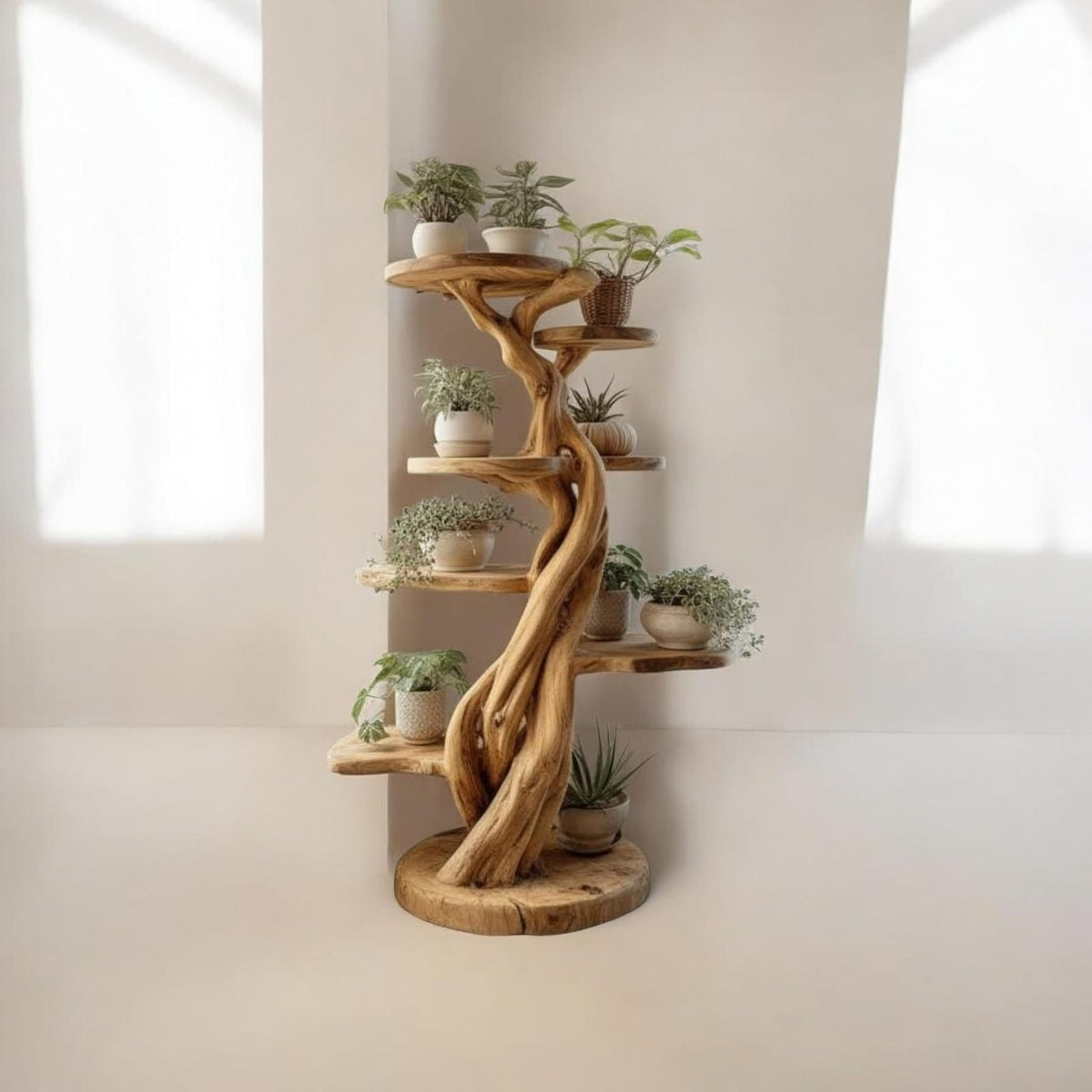 Artisan Tree Root Plant Stand - Handcrafted Wooden Display Shelf