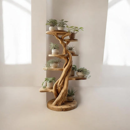 Artisan Tree Root Plant Stand - Handcrafted Wooden Display Shelf