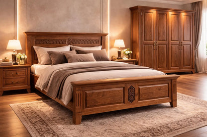 Solid Wood Bed Frame, Rustic Farmhouse Bed, Traditional Wooden Bed Frame, Vintage Bedroom Furniture, Handmade Wood Platform Bed