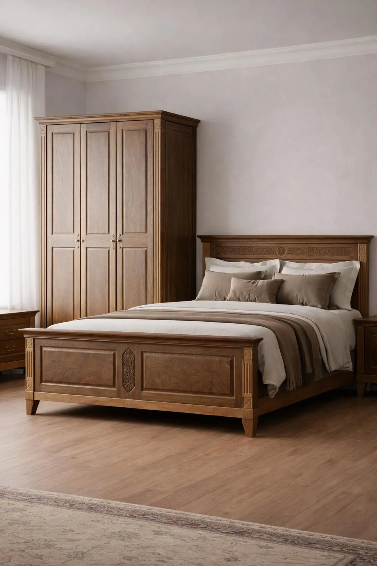 Solid Wood Bed Frame, Rustic Farmhouse Bed, Traditional Wooden Bed Frame, Vintage Bedroom Furniture, Handmade Wood Platform Bed